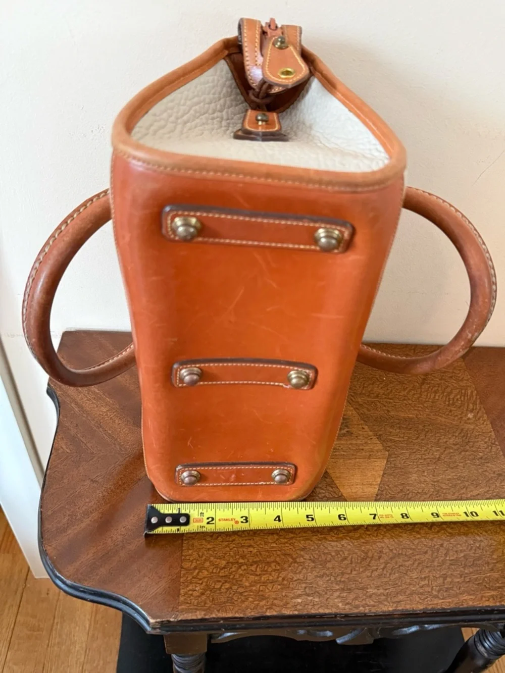 Dooney & Bourke White and Tan Pebbled Leather Satchel - Picture 4 of 10